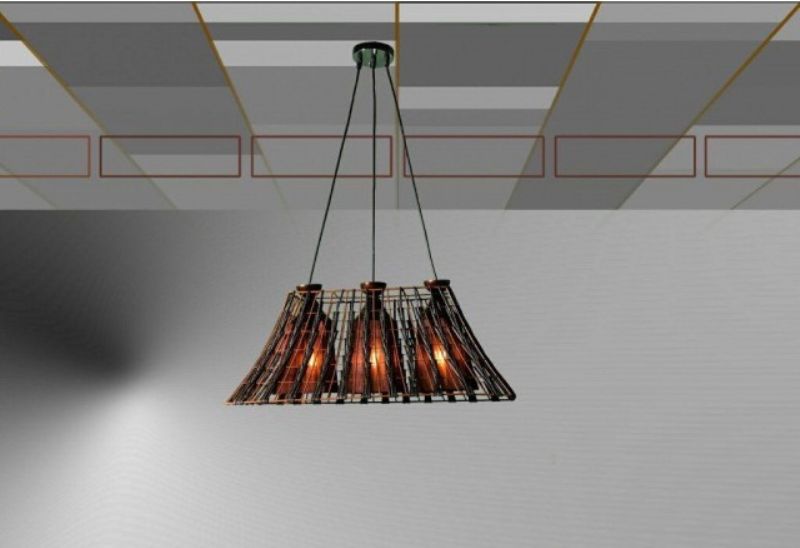 قیمت لوستر مستطیل 3 شعله چرمی کد 478